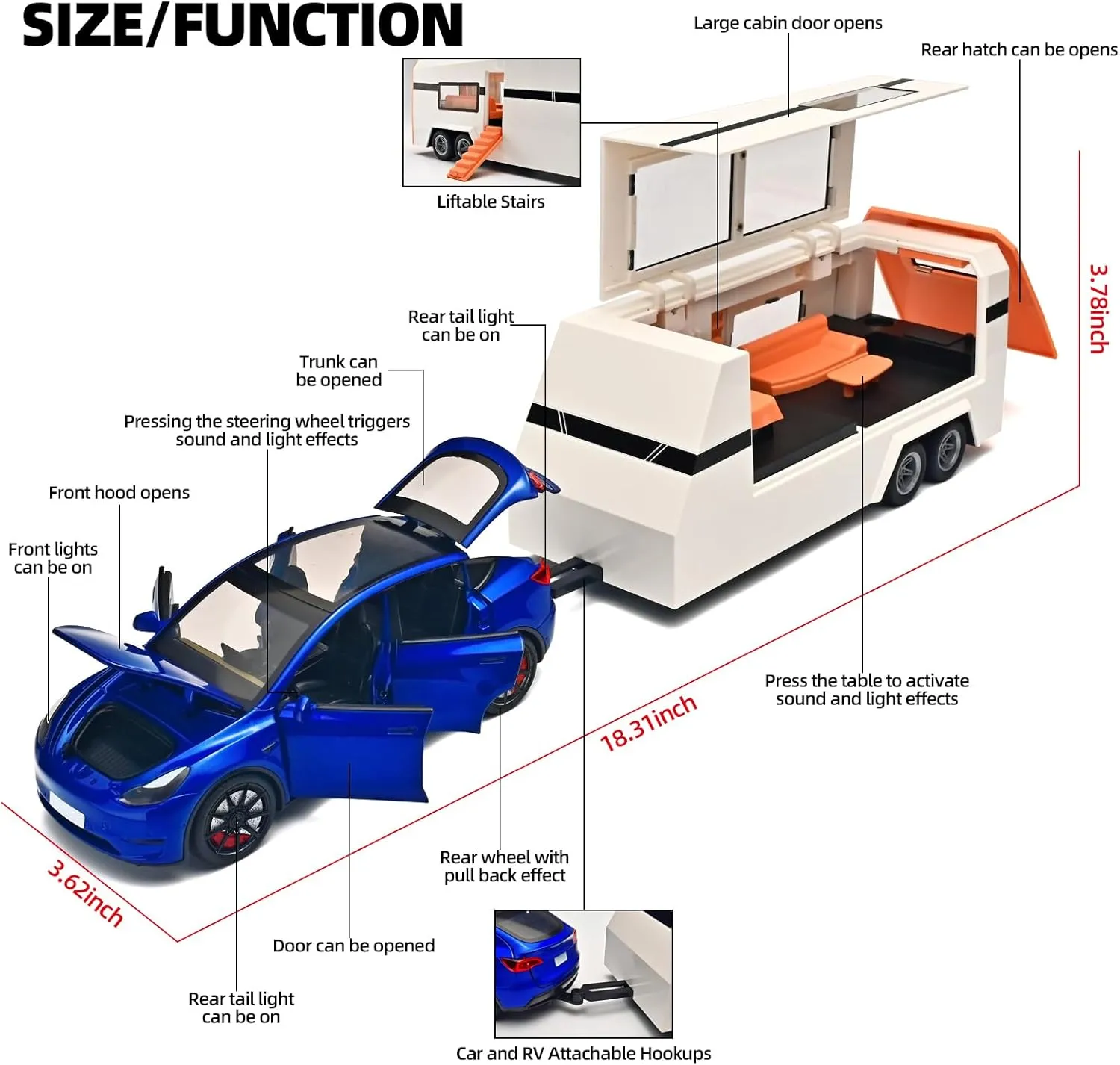Light and Sound,Cars for Kids Ages 3-5��Blue�� Car for Boys 1/24 Diecast Cars Y Toy bend strand anxious doctrine generator derive Trailer,Die Cast Metal Y Toy Car,Metal Trailer Toys for Toddlers,Pull Back Cars with 