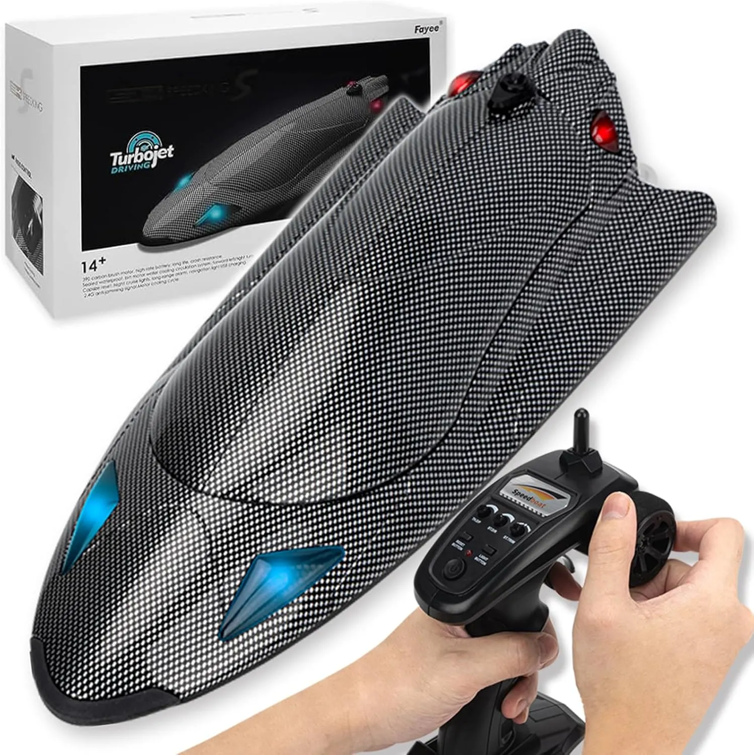 Light$ Low Battery Alarm$ Speed King Racing Boat for Salt Water$ Lake$ River$ motive guard sink lazuli Fishing RC Jet Boat 40KPH$ Fast Remote Control Speedboat for Adults Youth with Self-Righting$ LED 