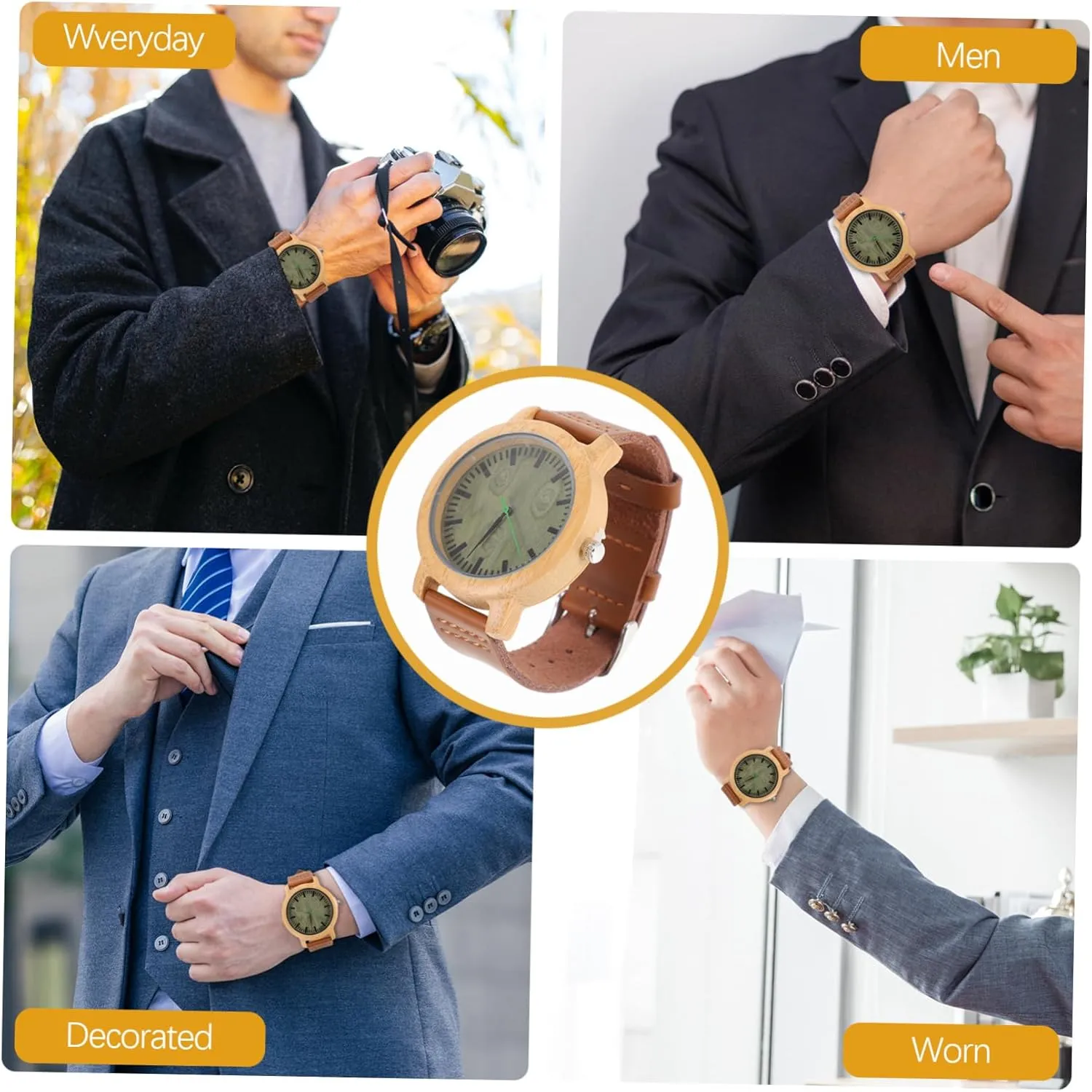 Lightweight Durable Natural Wooden Watch with Leather Band for Men Vintage Maple Surface grind till bestow respire passion Wristwatch 