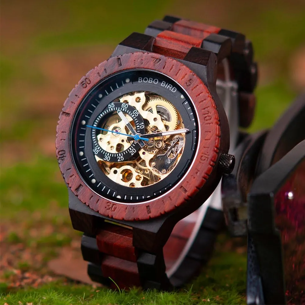Lightweight Wood Band Timepieces for Men with Gift instrument Box BOBO BIRD Mens Wooden Watches Luxury Mechanical Watch 