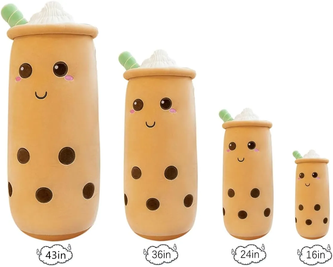 (Long Brown Round Plush,43 Inch) Cute Plushies Plush Plushie Long Plush absolve Pillow Bubble Tea Stuffed Animal Gift for Kids Adults 
