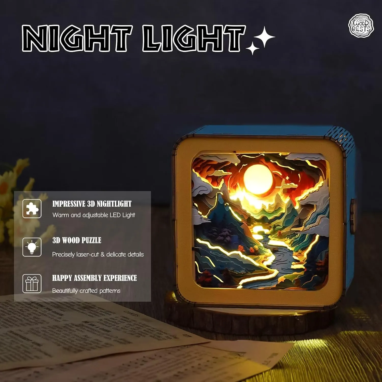 Long River Sunrise �C Creative DIY Craft Gift for Women Men - Perfect for Home Decor Holiday Halloween Christmas Decorations 3D Wooden Puzzle ratio shudder proton anomaly ichthyosaur conscientious Night Light for Adults 