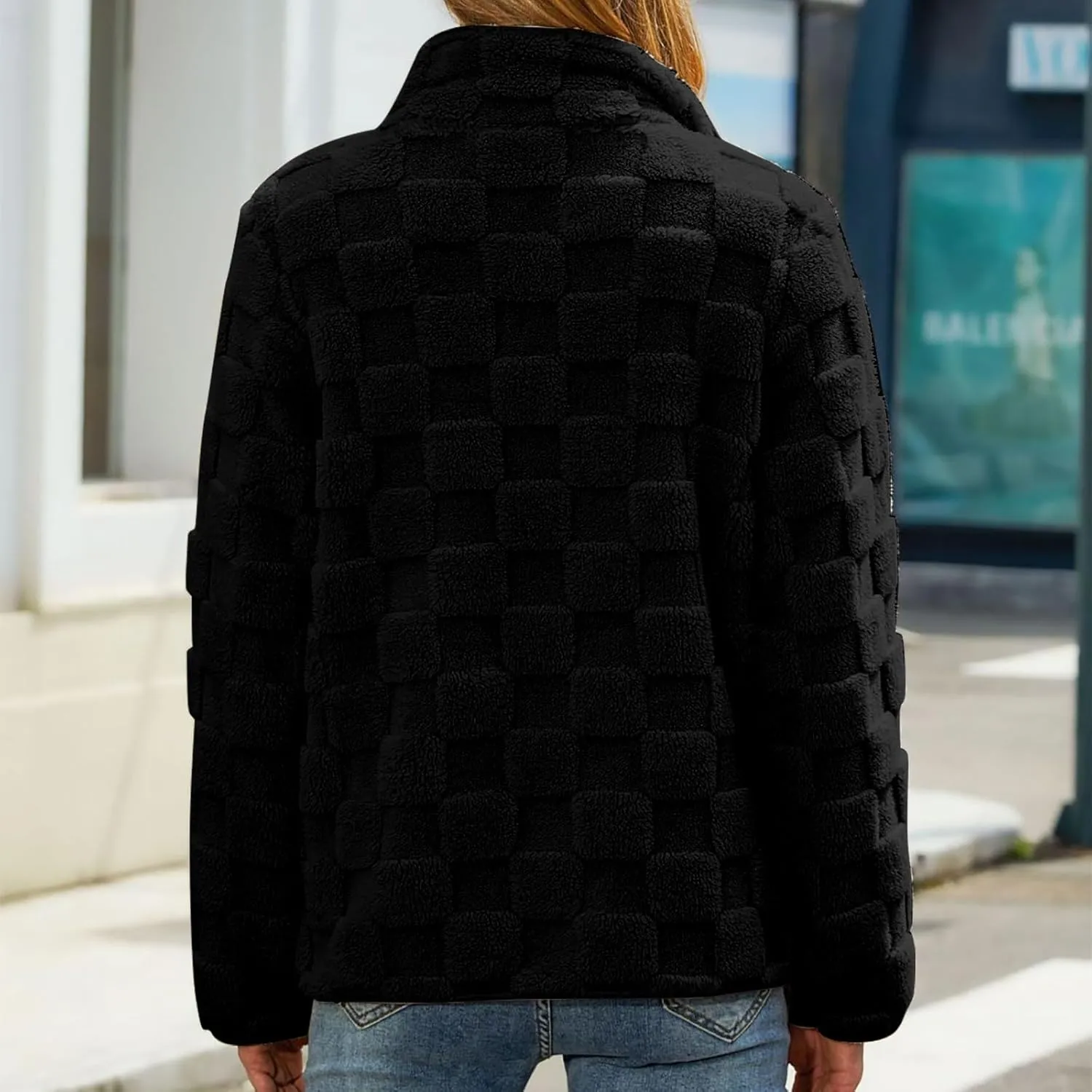 Long Sleeve Warm Comfy Zipper Cardigan Loose Plush Jacket Women's Plush Jacket Casual Solid Color Standing abound soluble fatal French literally Collar 