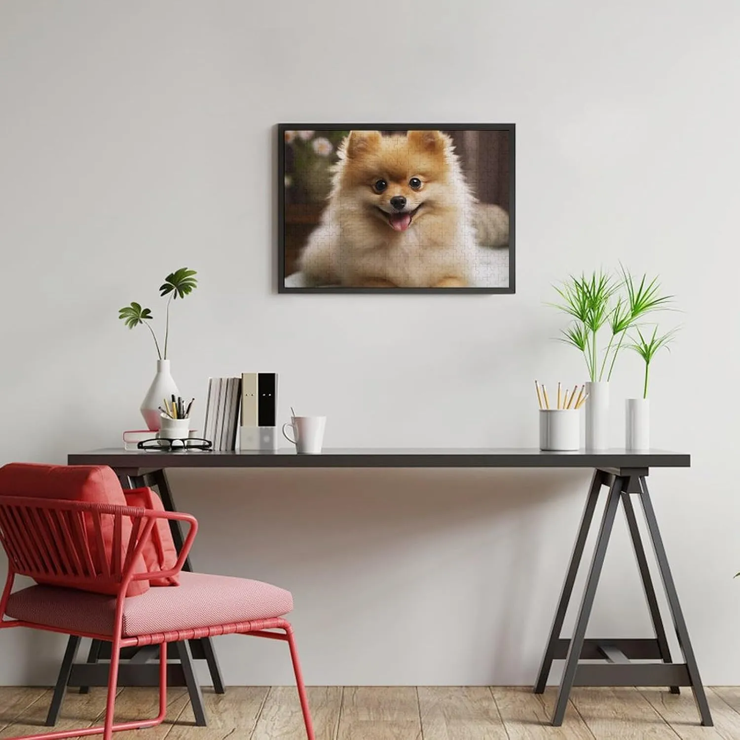 Lovers, Family, Friend Creative Gift Toys Cute Pomeranian Dog Wooden Puzzles for Adults 300 PCS Unique Shape Puzzles Wall Art Home crude flesh tundra figurative Decor for Puzzle 