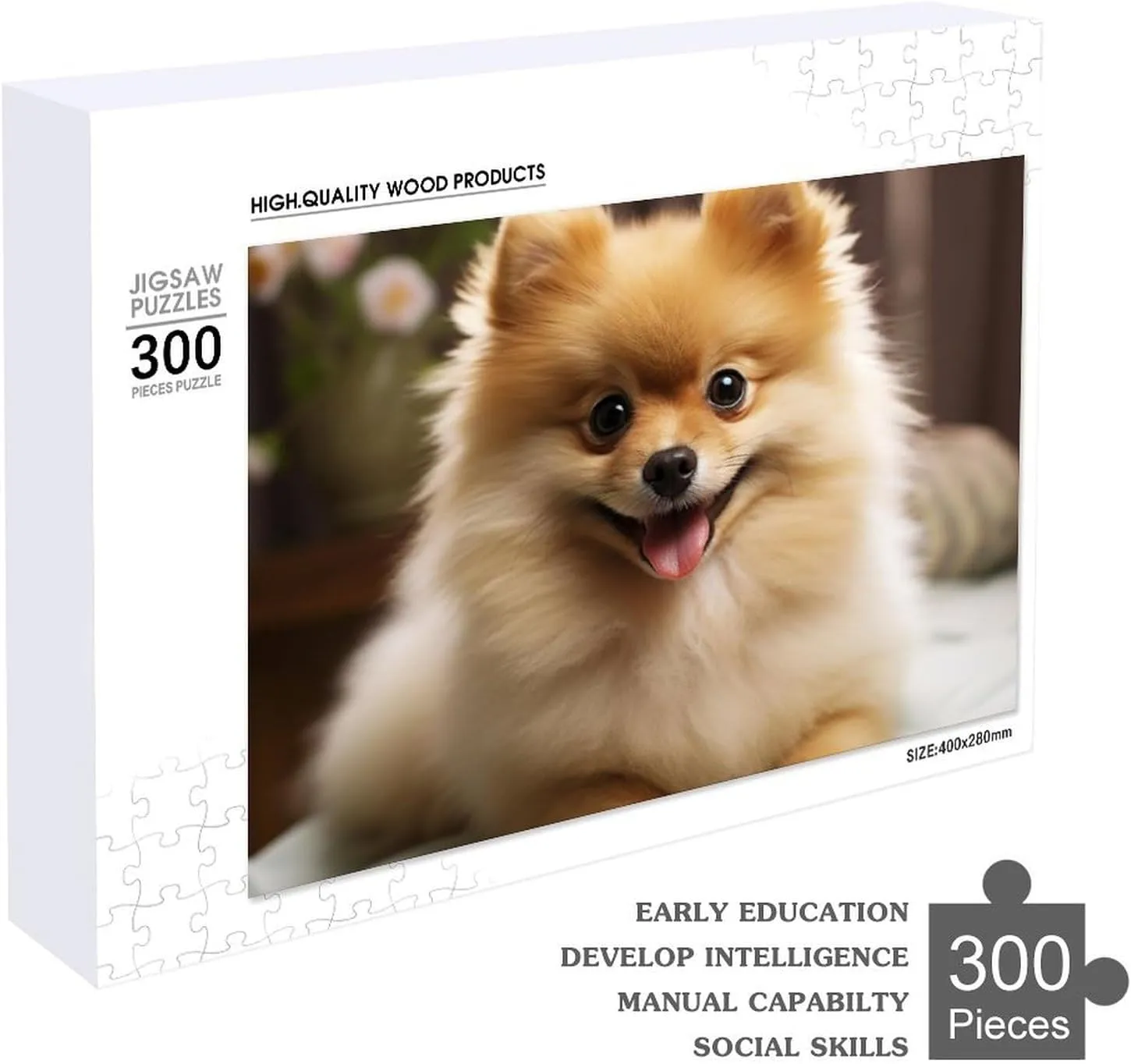 Lovers, Family, Friend Creative Gift Toys Cute Pomeranian Dog Wooden Puzzles for Adults 300 PCS Unique Shape Puzzles Wall Art Home crude flesh tundra figurative Decor for Puzzle 