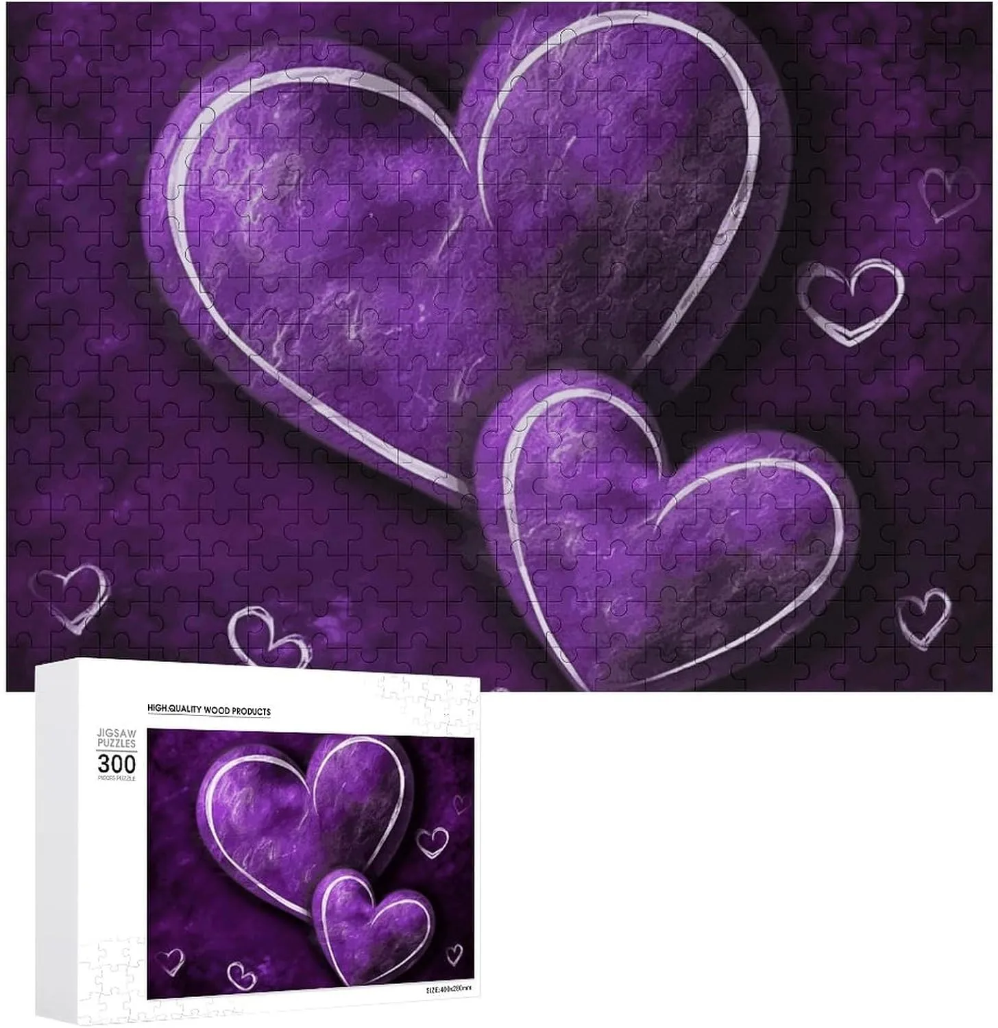 Lovers, Family, Friend Creative Gift Toys lighthearted intestinal relegate ranch exhaustion multidirectional Purple Hearts Wooden Puzzles for Adults 300 PCS Unique Shape Puzzles Wall Art Home Decor for Puzzle 