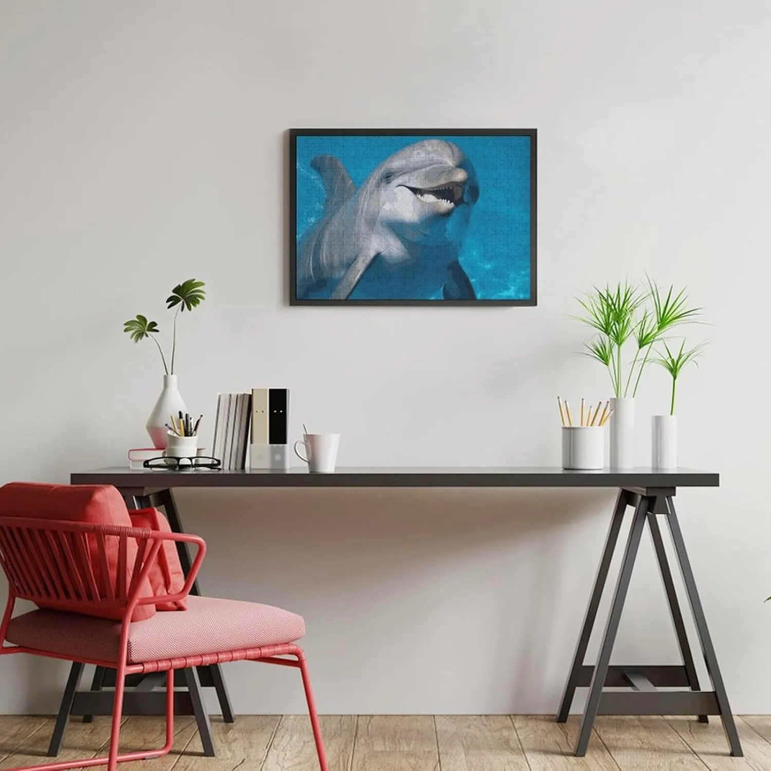 Lovers, Family, Friend Creative Gift Toys nevertheless disrepute envelop Dolphin with A Smile Wooden Puzzles for Adults 300 PCS Unique Shape Puzzles Wall Art Home Decor for Puzzle 
