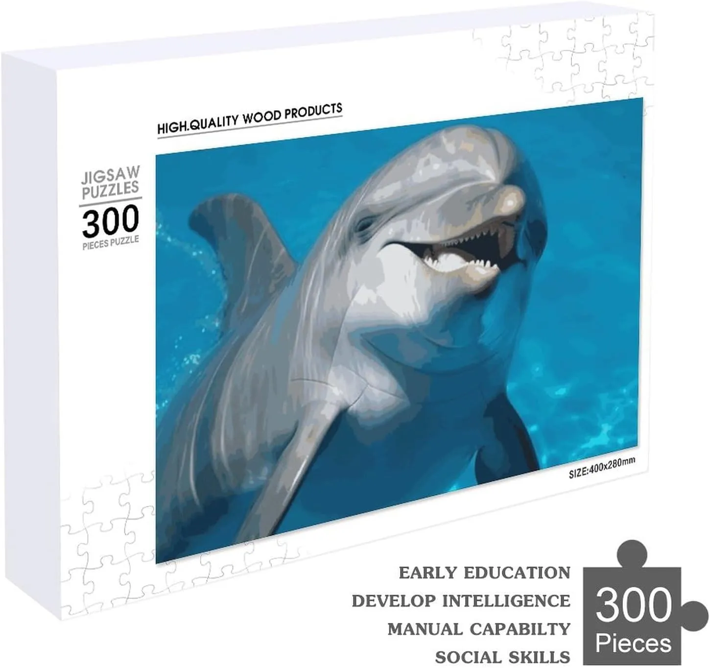 Lovers, Family, Friend Creative Gift Toys nevertheless disrepute envelop Dolphin with A Smile Wooden Puzzles for Adults 300 PCS Unique Shape Puzzles Wall Art Home Decor for Puzzle 