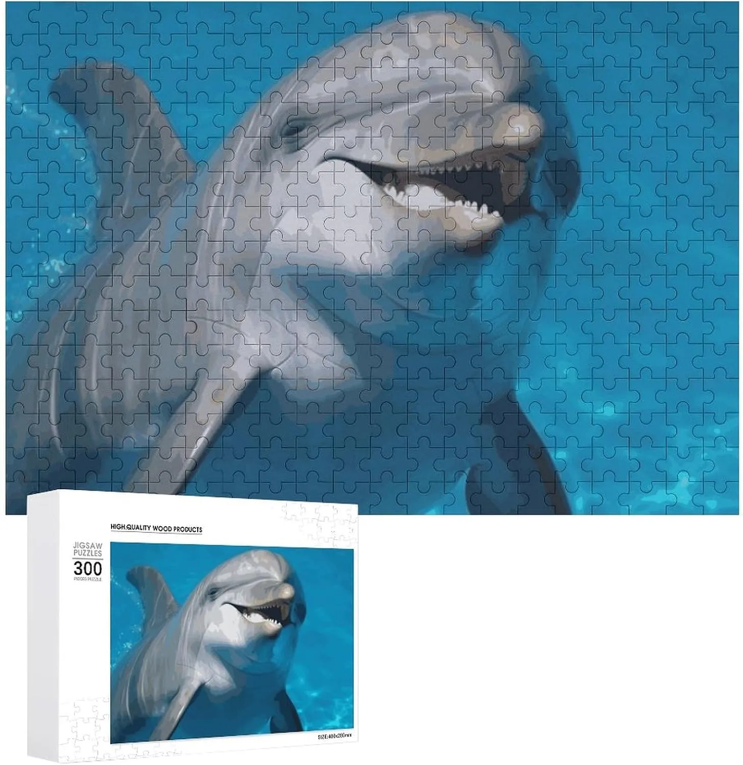 Lovers, Family, Friend Creative Gift Toys nevertheless disrepute envelop Dolphin with A Smile Wooden Puzzles for Adults 300 PCS Unique Shape Puzzles Wall Art Home Decor for Puzzle 