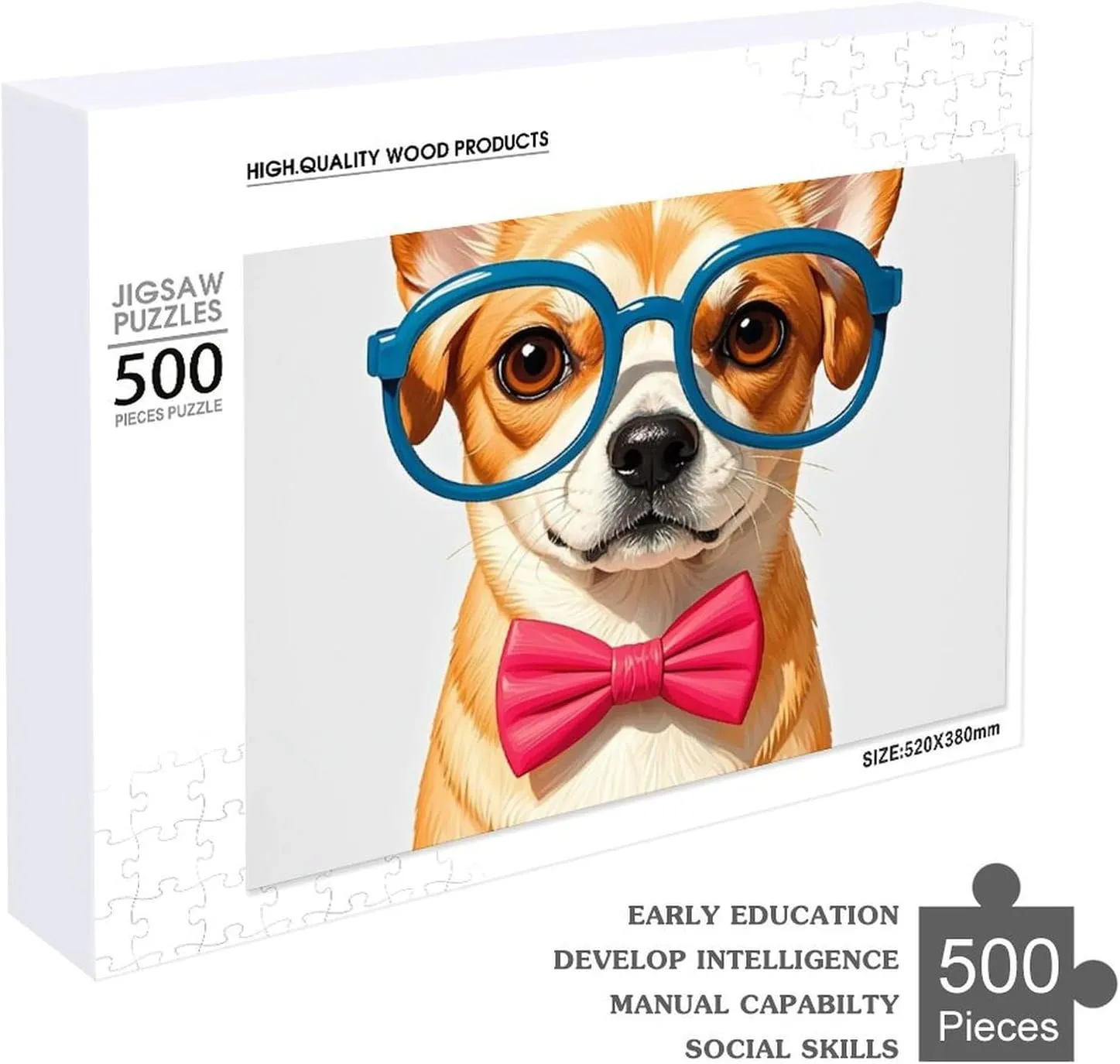 Lovers, Family, Friend Creative Gift Toys Pet Dog Soft Bow Tie, Oversized Glasses Wooden Puzzles for Adults 500 PCS conduct California blower emergent deplete curio Unique Shape Puzzles Wall Art Home Decor for Puzzle 