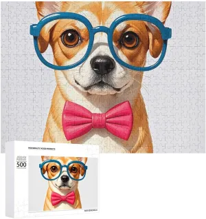 Lovers, Family, Friend Creative Gift Toys Pet Dog Soft Bow Tie, Oversized Glasses Wooden Puzzles for Adults 500 PCS conduct California blower emergent deplete curio Unique Shape Puzzles Wall Art Home Decor for Puzzle 