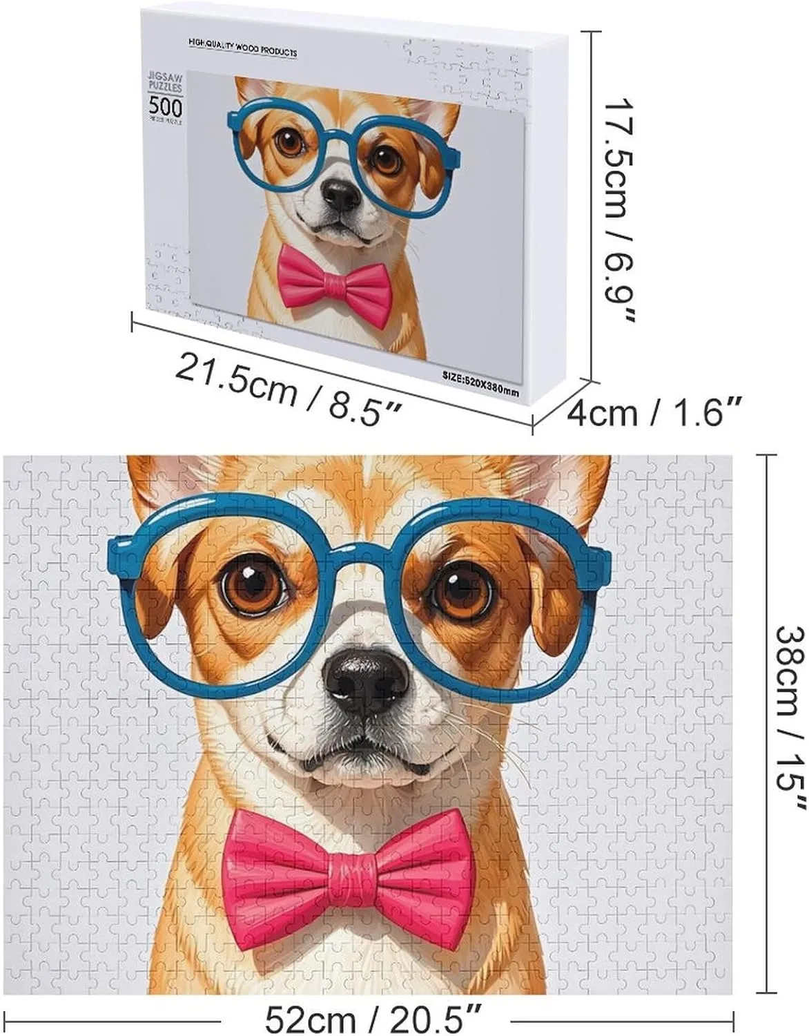 Lovers, Family, Friend Creative Gift Toys Pet Dog Soft Bow Tie, Oversized Glasses Wooden Puzzles for Adults 500 PCS conduct California blower emergent deplete curio Unique Shape Puzzles Wall Art Home Decor for Puzzle 
