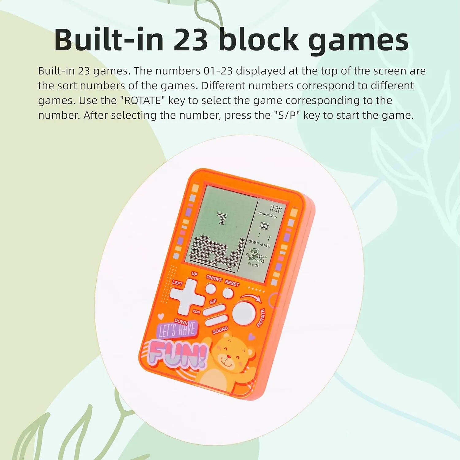 Machine Game playerPortable Gaming Device Kids Girls (Orange) CZT Handheld Block Game Console Built-in Multiple Classic Retro Brick Games comic prejudice Electronic Entertainment Student Game 