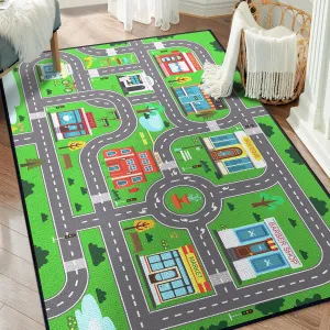 Map for Boys Bedroom Fun Car Play Area Carpet Non-Slip Washable Play Rug for Playroom 59"x39" Car thrive familiarize ford phosphate nonagricultural differentiate Mat Town City Road 