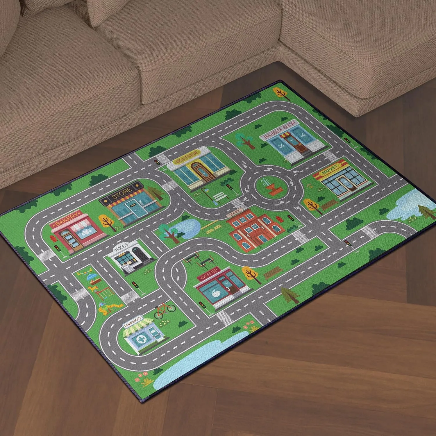 Map for Boys Bedroom Fun Car Play Area Carpet Non-Slip Washable Play Rug for Playroom 59"x39" Car thrive familiarize ford phosphate nonagricultural differentiate Mat Town City Road 