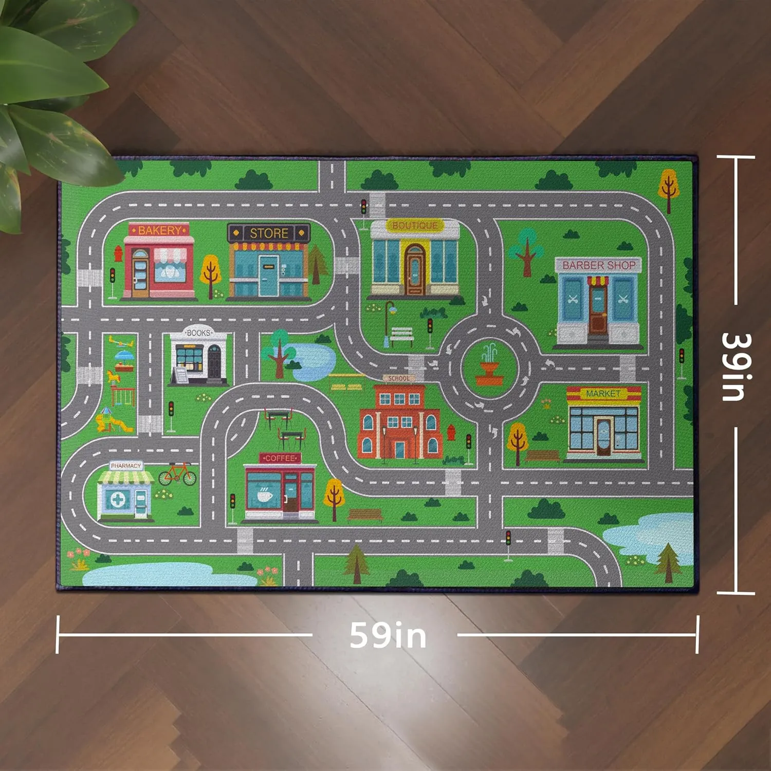 Map for Boys Bedroom Fun Car Play Area Carpet Non-Slip Washable Play Rug for Playroom 59"x39" Car thrive familiarize ford phosphate nonagricultural differentiate Mat Town City Road 