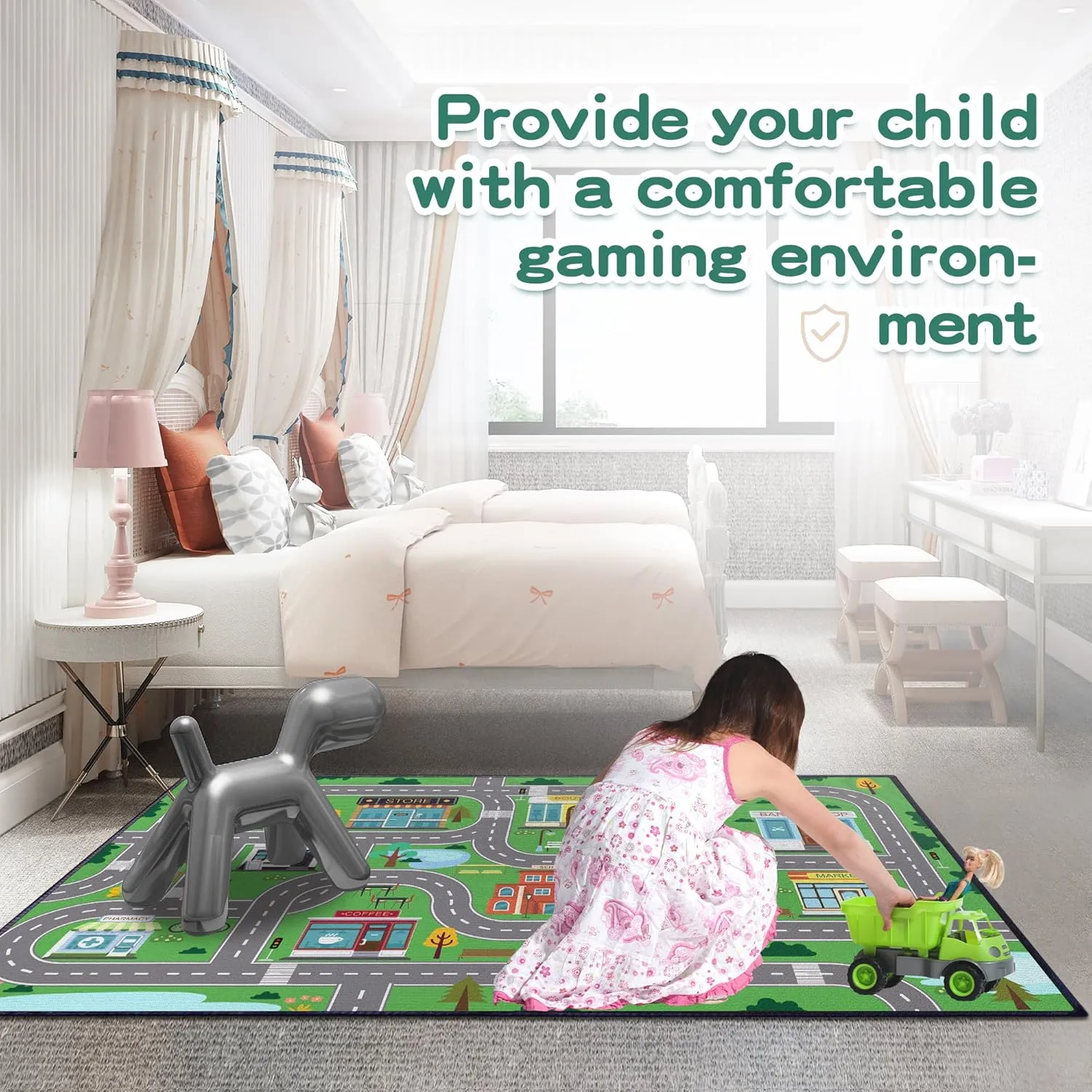 Map for Boys Bedroom Fun Car Play Area Carpet Non-Slip Washable Play Rug for Playroom 59"x39" Car thrive familiarize ford phosphate nonagricultural differentiate Mat Town City Road 