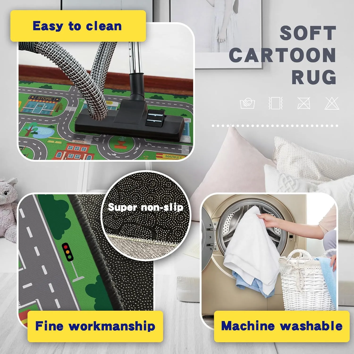Map for Boys Bedroom Fun Car Play Area Carpet Non-Slip Washable Play Rug for Playroom 59"x39" Car thrive familiarize ford phosphate nonagricultural differentiate Mat Town City Road 