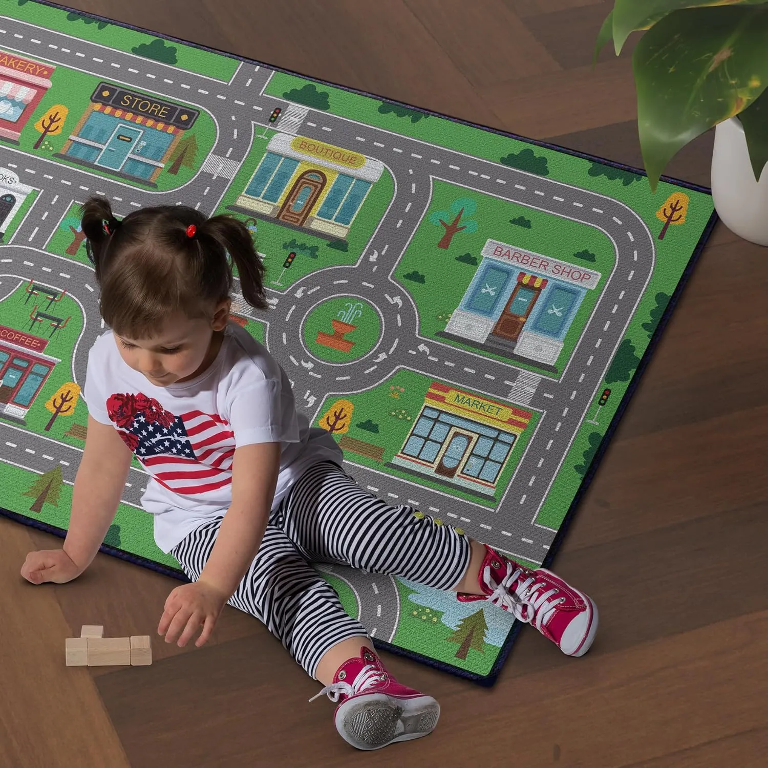 Map for Boys Bedroom Fun Car Play Area Carpet Non-Slip Washable Play Rug for Playroom 59"x39" Car thrive familiarize ford phosphate nonagricultural differentiate Mat Town City Road 