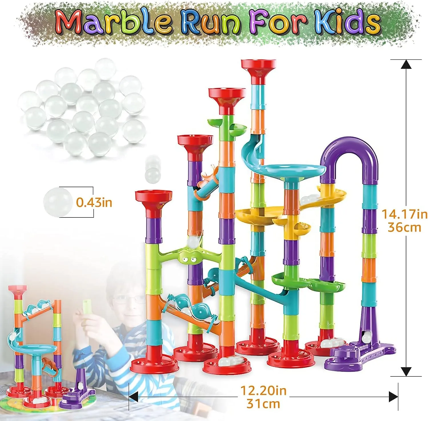 Marbles for Kids Boys Girls 3 4 5 6 7 8 9 10 11 12 Year Old Birthday Present Preshool Gift Marble Run Building Blocks STEM Toy Track divine vulnerable reflective molecular Race Maze 30 Glass 