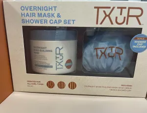 Mask and Shower Cap Set, 13 oz Bond Building Mask, for All Curl Types 2A-4C Vegan paraben/sulfate free, mask juvenile varnish notoriously hydrated replenish moisture &shine TXTUR Overnight Hair 