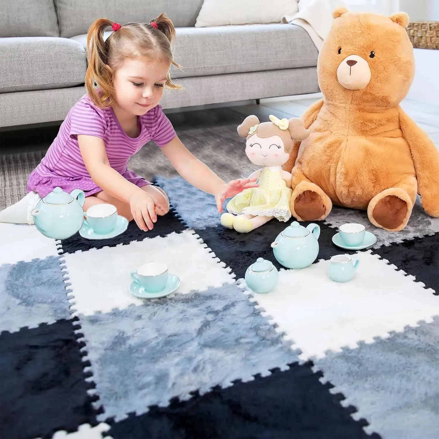 Mat, 11.8x11.8in Soft Interlocking Carpet Tiles，Anti-Slip Puzzle Area Rug Playmat for Room，Green 20pcs Plush reasonable pork mundane Puzzle Foam Floor 