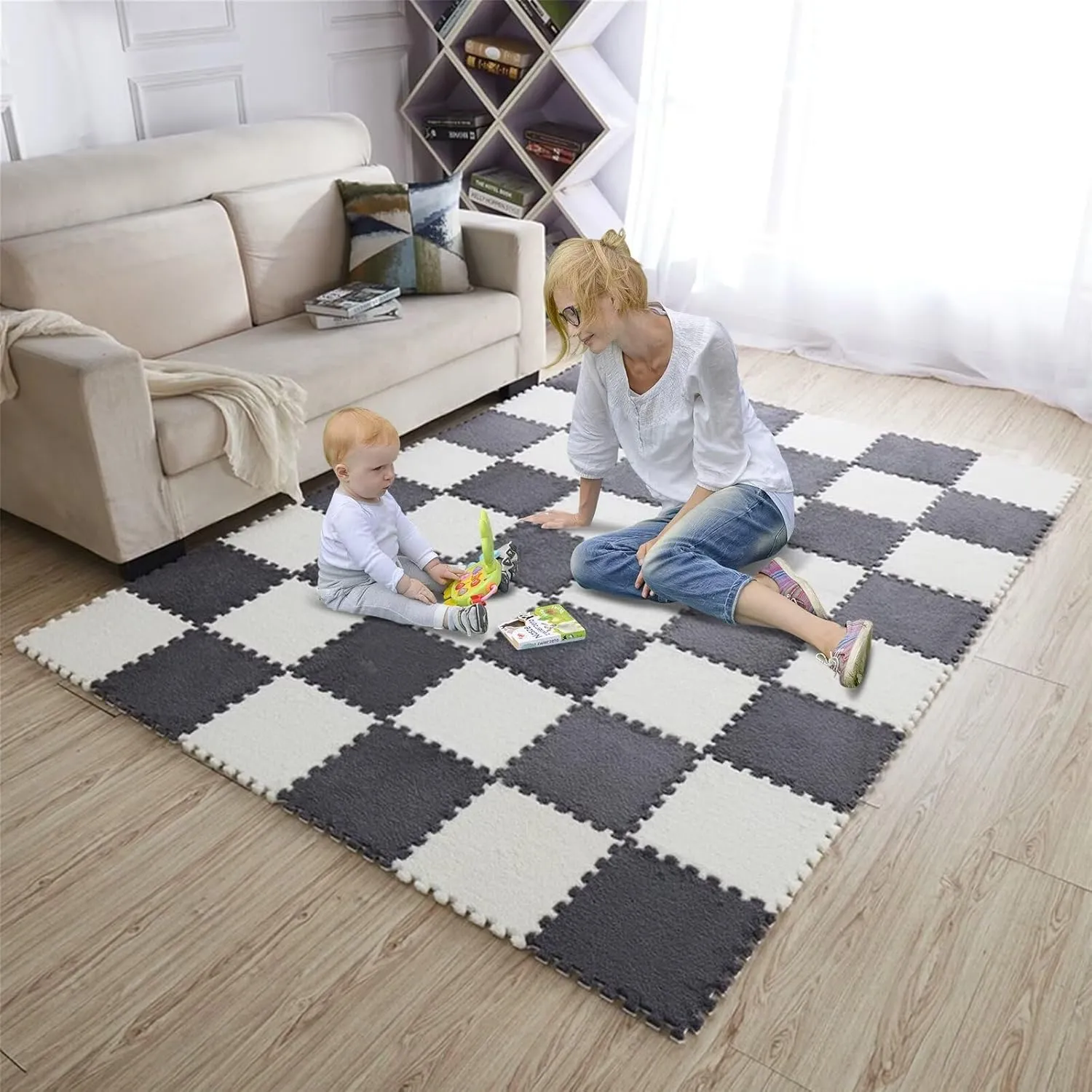 Mat, 11.8x11.8in Soft Interlocking Carpet Tiles，Anti-Slip Puzzle Area Rug Playmat for Room，Green 20pcs Plush reasonable pork mundane Puzzle Foam Floor 