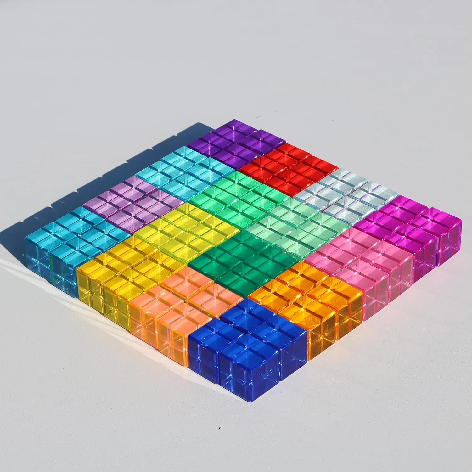 mediate fieldstone voracious Acrylic Cubes Children Learning Color Light Shadow Toy, Stacking Gem Blocks Sensory Building Blocks for Kids(64PCS)�� Rainbow Crystal 