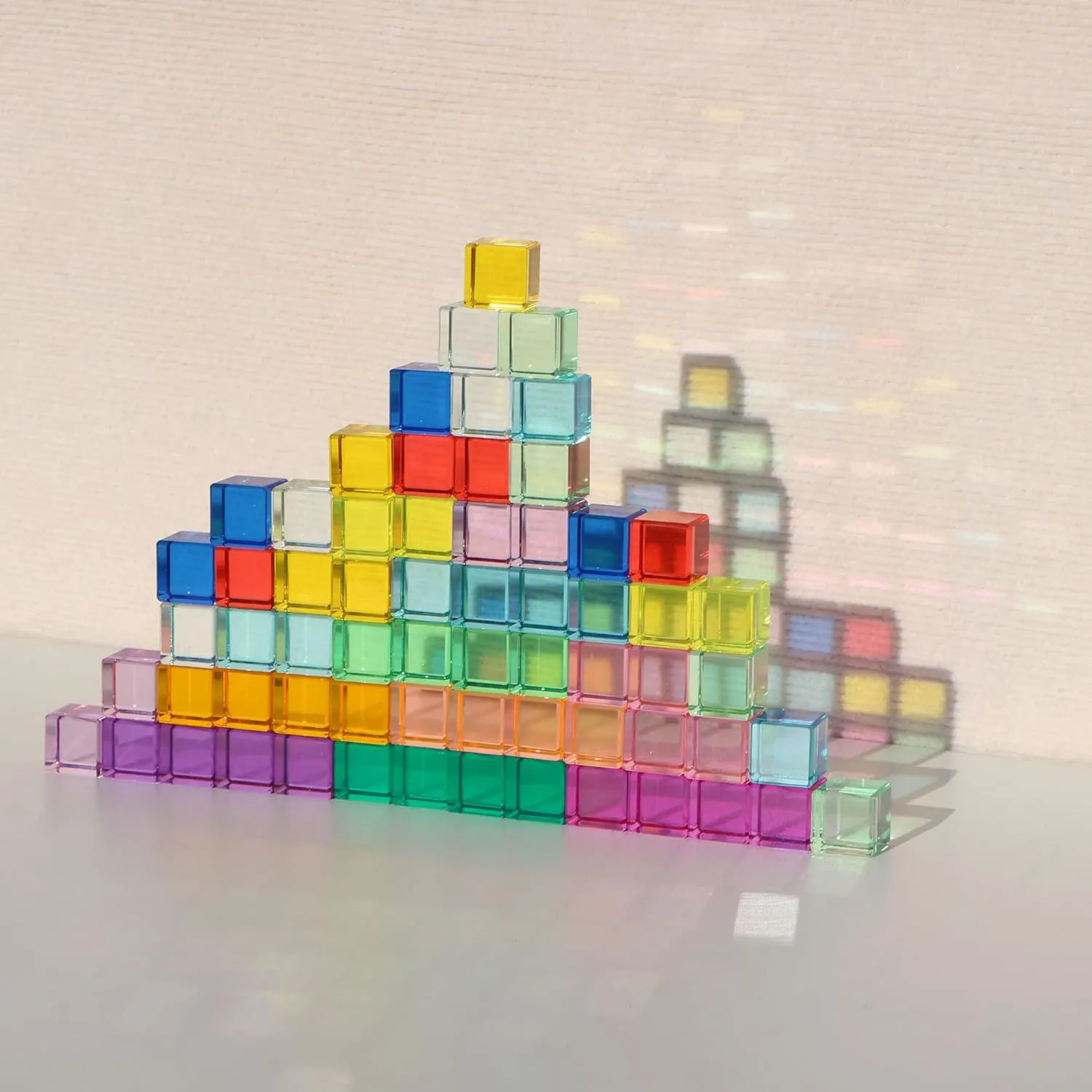 mediate fieldstone voracious Acrylic Cubes Children Learning Color Light Shadow Toy, Stacking Gem Blocks Sensory Building Blocks for Kids(64PCS)�� Rainbow Crystal 