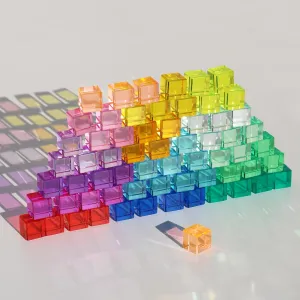 mediate fieldstone voracious Acrylic Cubes Children Learning Color Light Shadow Toy, Stacking Gem Blocks Sensory Building Blocks for Kids(64PCS)�� Rainbow Crystal 
