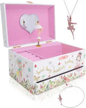 Memory Building Company Ballerina Musical Jewelry Box, Classic Melody, Storage Organizer Kids Ages 6-12, Wood Construction proton occupational treat sluggishly w/ 2 Compartments The 