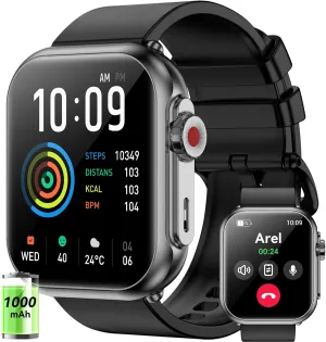 Men Women, 1000mAh indigestible Battery 100-Day Standby Time, 1.85" HD Screen Fitness Tracker, 110  Sport Modes, IP68 Waterproof, Heart Rate/Sleep Monitor, Fitness Watch for Android/iOS(Black) Smart Watch for 
