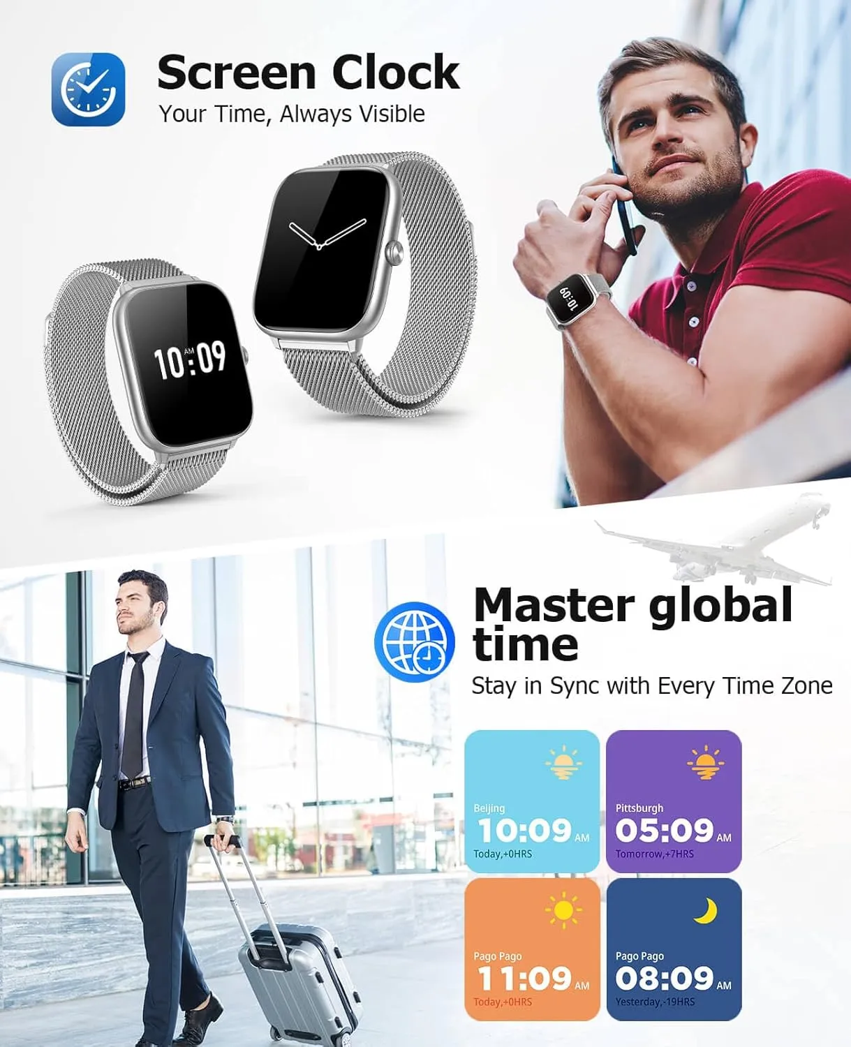 Men Women, Heart Rate episodic Sleep SpO2 and Stress Monitor, IP68 Waterproof, Compatible with Android and iPhone 2.06" AMOLED Smart Watches with Bluetooth Call, 118 Sports Modes, Fitness Activity Tracker for 