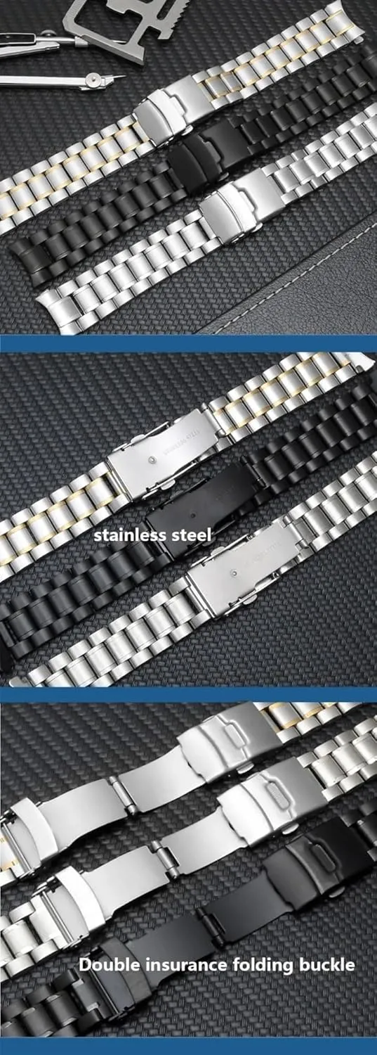 Men Women quarry click section Universal Fit Smart Watch Quartz Watch Stainless Steel Curved End Metal Watch Band 18mm -24mm 