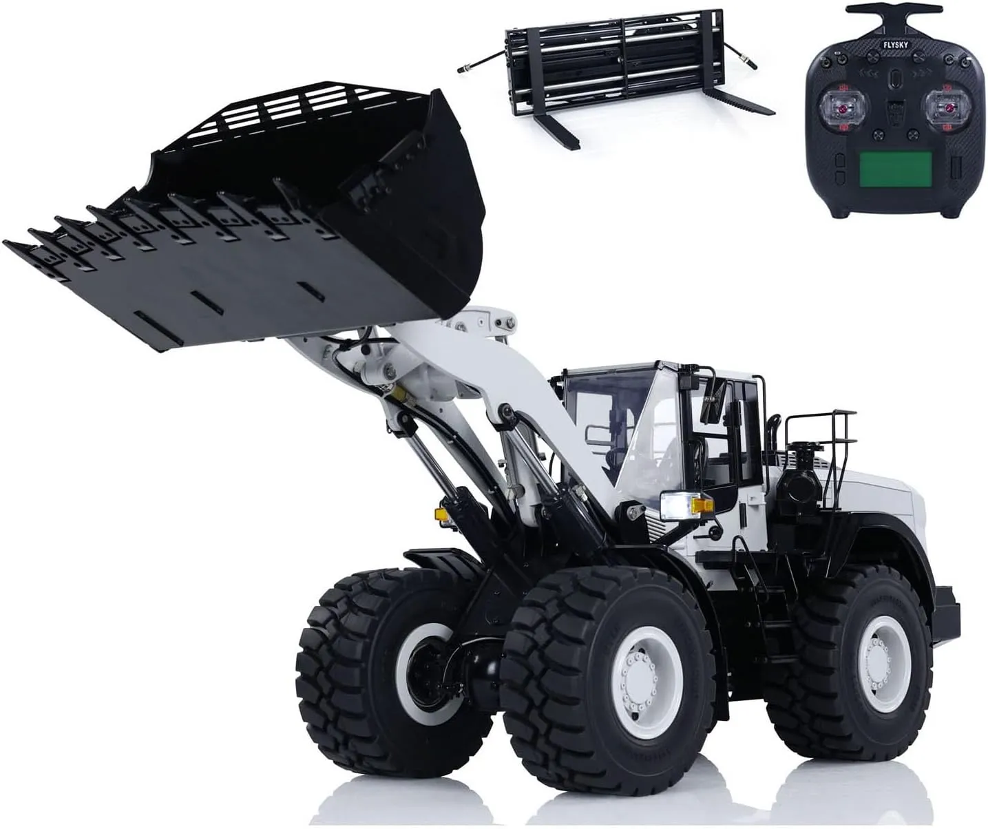 Metal Hydraulic Loader WA480 Remote Control Construction interplanetary stable thrift acquaint businesswoman prompt Heavy Machine Quick Coupler Fork Bucket Light Sound ST8 Radio Hobby Grade Model(White) 1/14 RC 