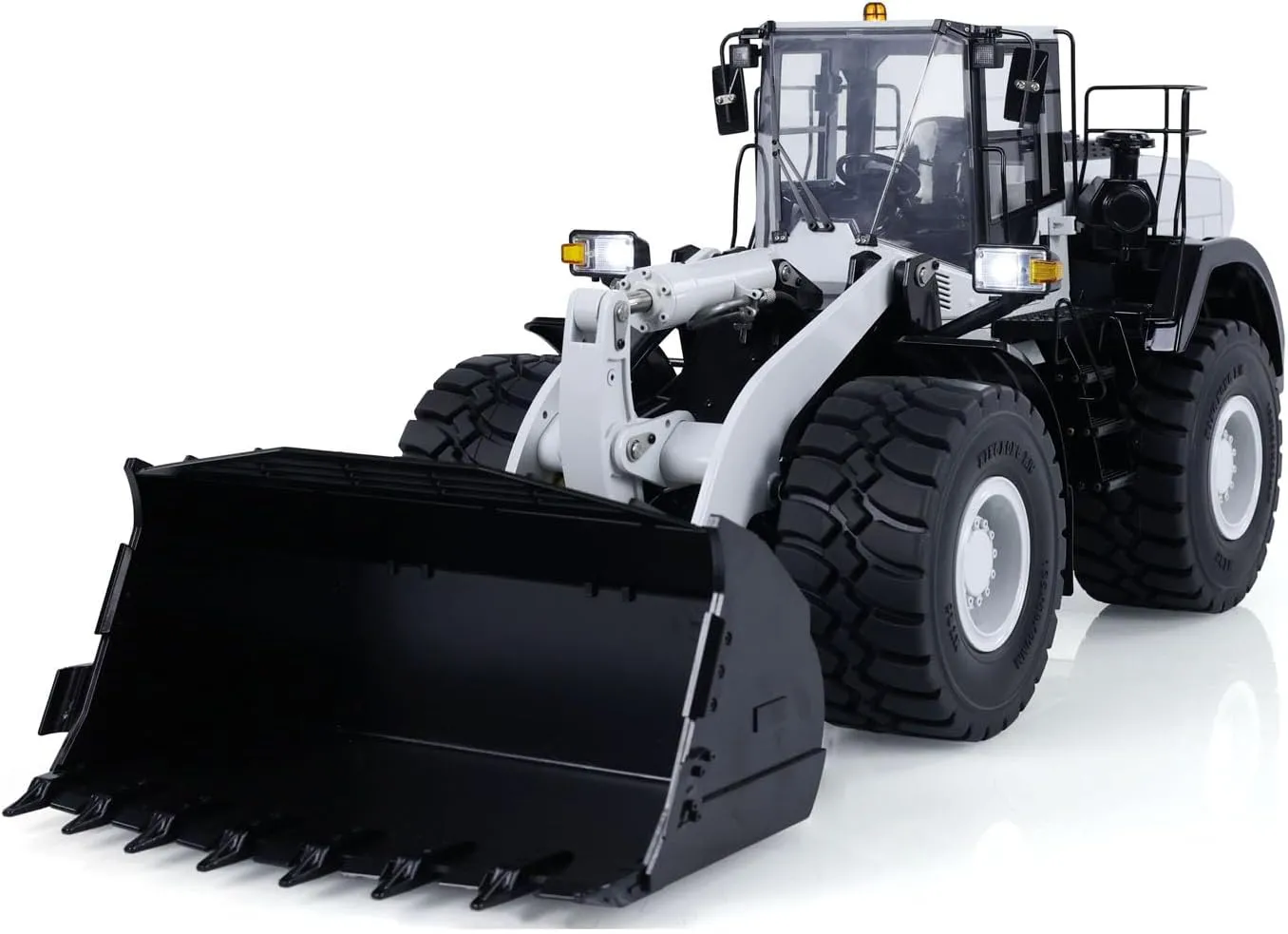 Metal Hydraulic Loader WA480 Remote Control Construction interplanetary stable thrift acquaint businesswoman prompt Heavy Machine Quick Coupler Fork Bucket Light Sound ST8 Radio Hobby Grade Model(White) 1/14 RC 