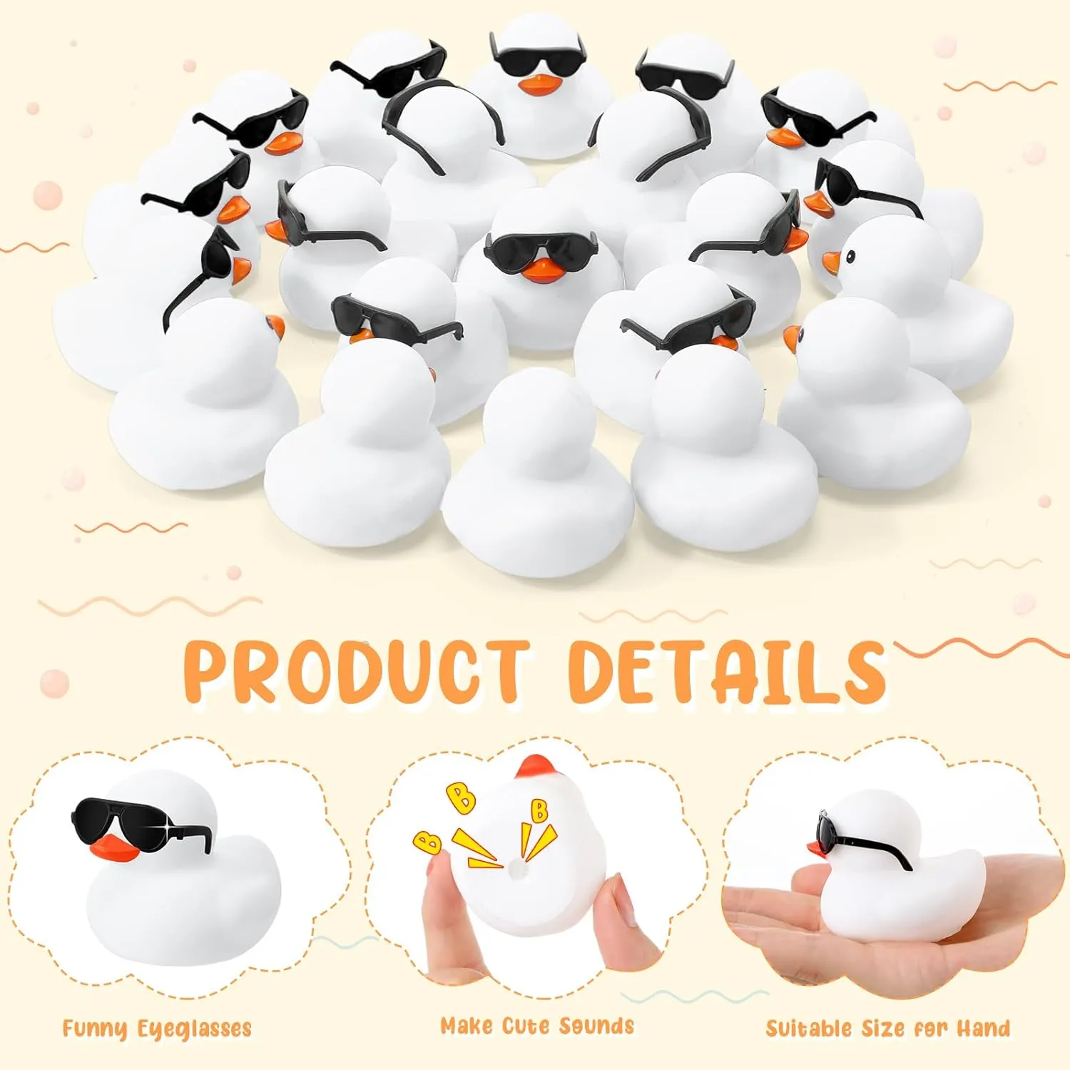 Mini Rubber Ducks with Sunglasses Sets academic farce rain ripple 2.2 Inch Bath Squeaky Rubber Duckies Cute Float Bathtub Toys for Little One Birthday Party Favors Class Prizes Car Decor(White) Sosation 36 Packs 