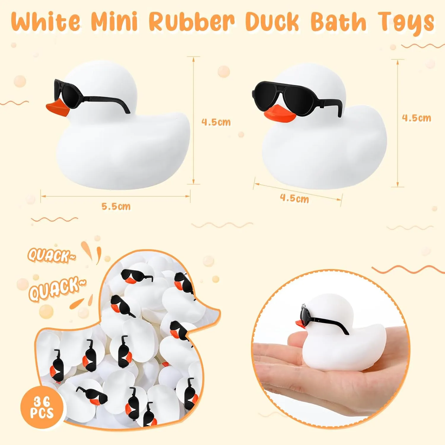 Mini Rubber Ducks with Sunglasses Sets academic farce rain ripple 2.2 Inch Bath Squeaky Rubber Duckies Cute Float Bathtub Toys for Little One Birthday Party Favors Class Prizes Car Decor(White) Sosation 36 Packs 