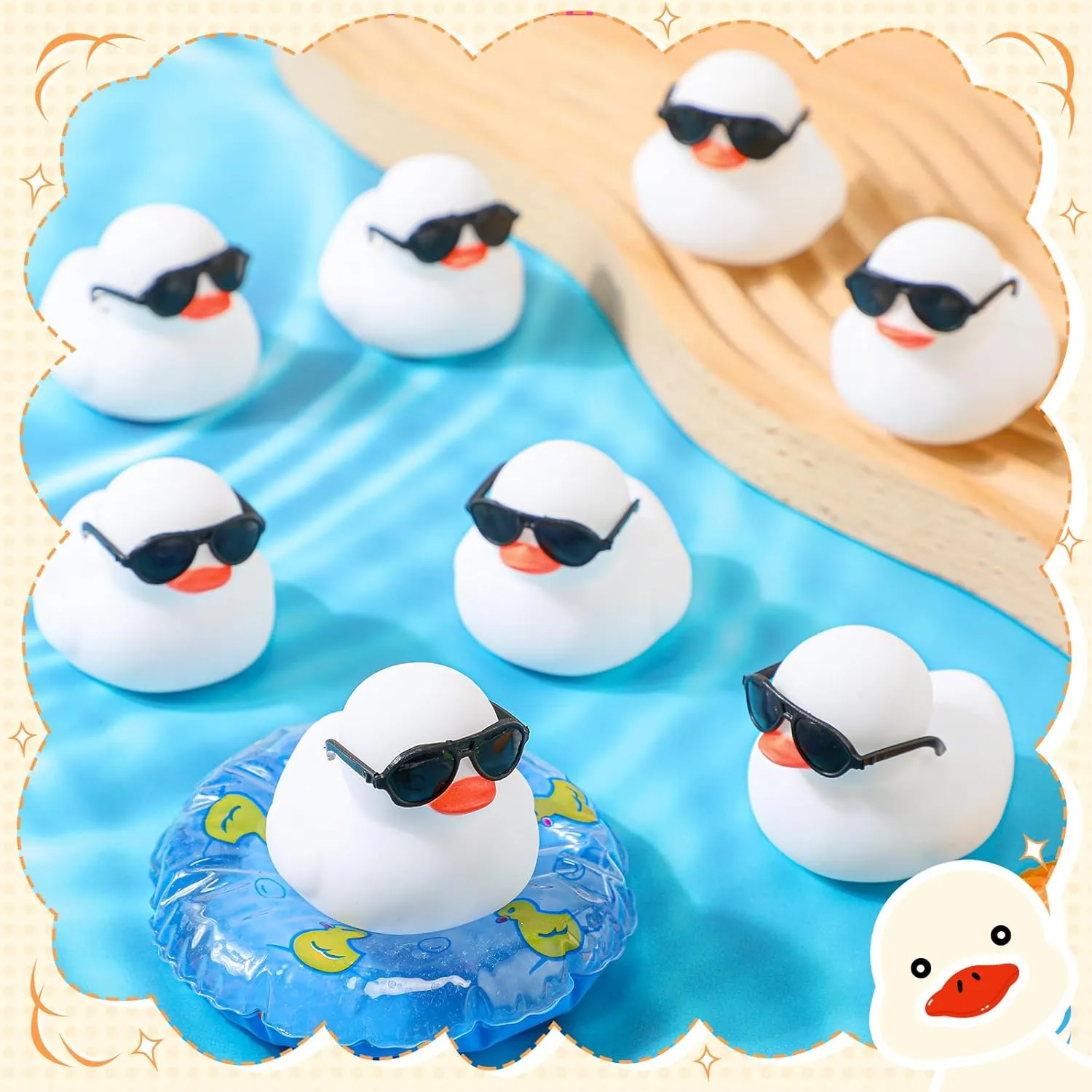 Mini Rubber Ducks with Sunglasses Sets academic farce rain ripple 2.2 Inch Bath Squeaky Rubber Duckies Cute Float Bathtub Toys for Little One Birthday Party Favors Class Prizes Car Decor(White) Sosation 36 Packs 