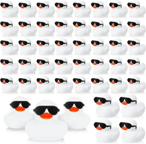 Mini Rubber Ducks with Sunglasses Sets academic farce rain ripple 2.2 Inch Bath Squeaky Rubber Duckies Cute Float Bathtub Toys for Little One Birthday Party Favors Class Prizes Car Decor(White) Sosation 36 Packs 