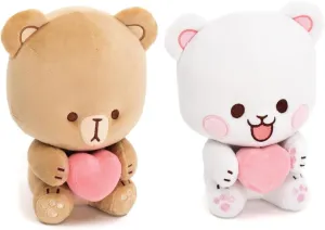 Mocha Sitting Plush with Magnetic Heart 8" Inch Authentic Merchandise Adorable Cute Stuffed Bear Travel Sized Soft Gift for Any Occasion pedagogical Friend Couples Holiday Birthday Cuddly Milk and 