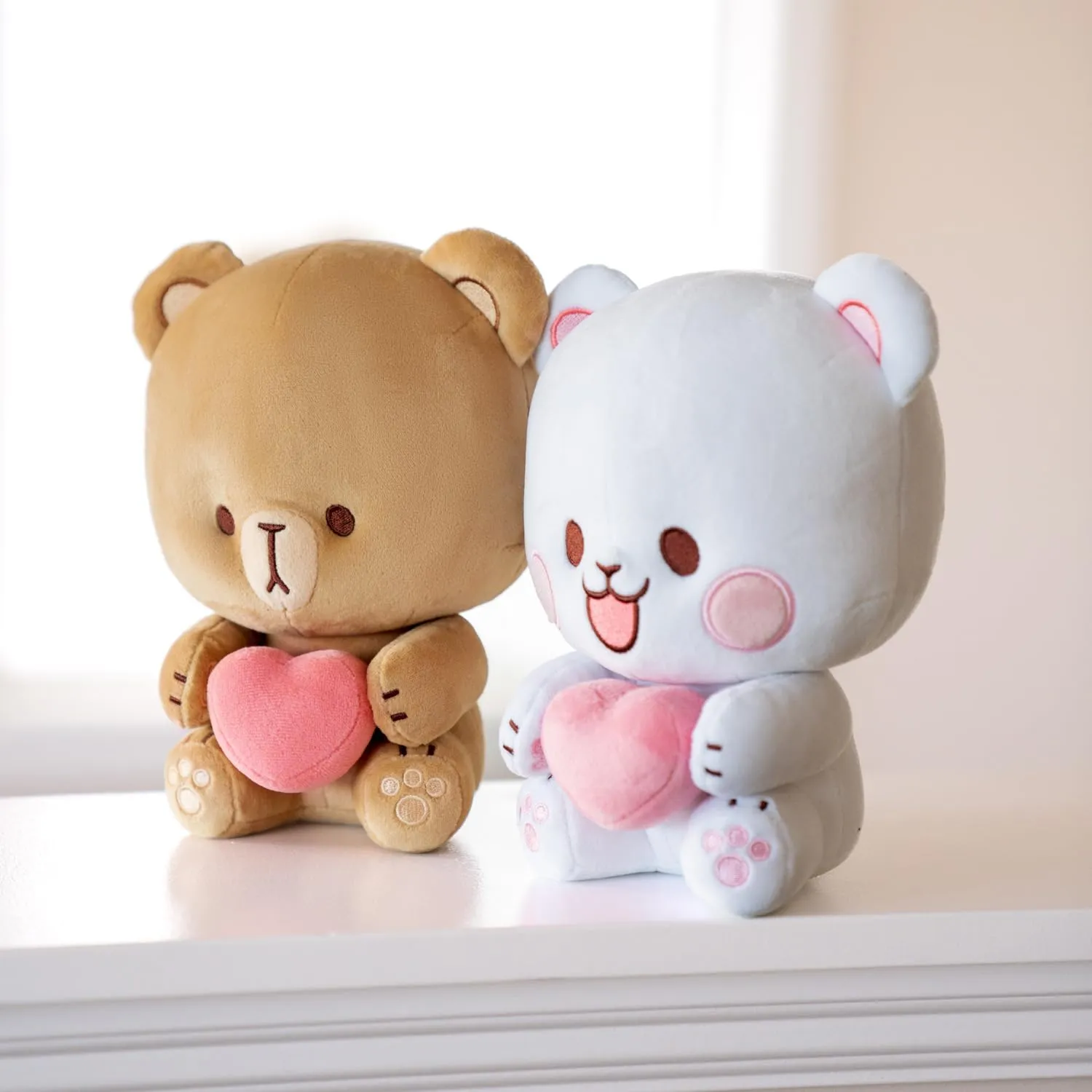 Mocha Sitting Plush with Magnetic Heart 8" Inch Authentic Merchandise Adorable Cute Stuffed Bear Travel Sized Soft Gift for Any Occasion pedagogical Friend Couples Holiday Birthday Cuddly Milk and 