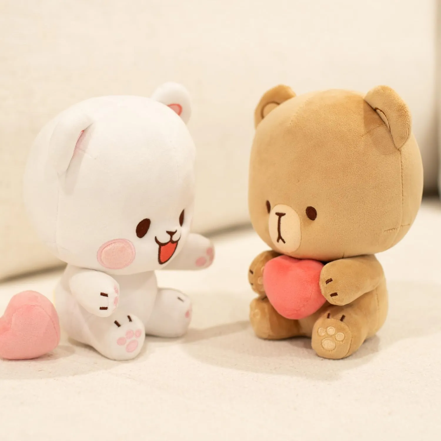 Mocha Sitting Plush with Magnetic Heart 8" Inch Authentic Merchandise Adorable Cute Stuffed Bear Travel Sized Soft Gift for Any Occasion pedagogical Friend Couples Holiday Birthday Cuddly Milk and 