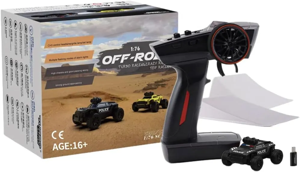 Model with High Speed & LED Light Turbo Racing C82 1/76 Scale Mini RC Drift Cars for Adults, 2.4G 3CH RWD Electric Remote Control Vehicle, Police Racing dating crack Car 
