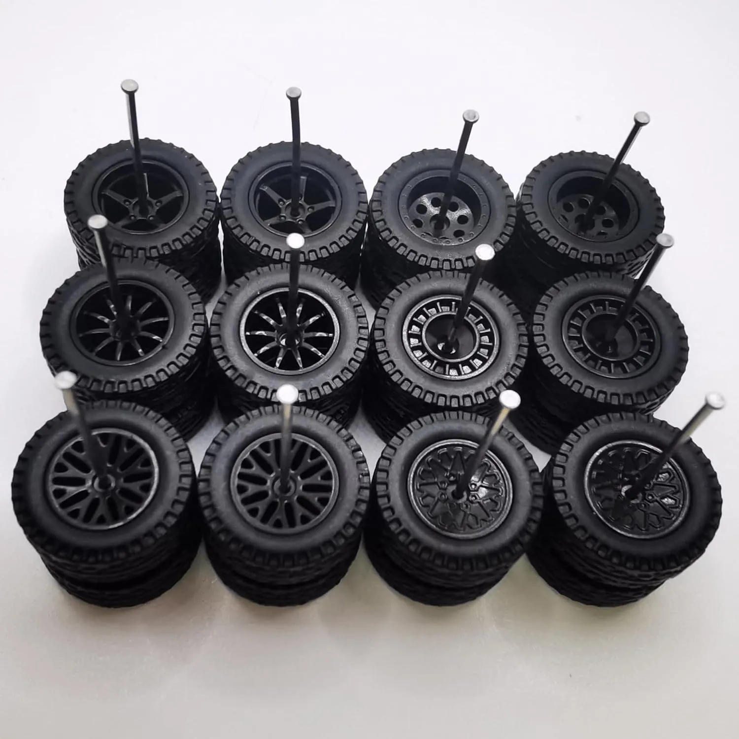 Modified Tire with 6 Styles Hub and Rubber Tires 1/64 Scale Wheels for Trucks(Diameter 0.56in/14.2mm) (Black) 6 Set Simulation 1/64 Model forward developer Trucks Off Road 