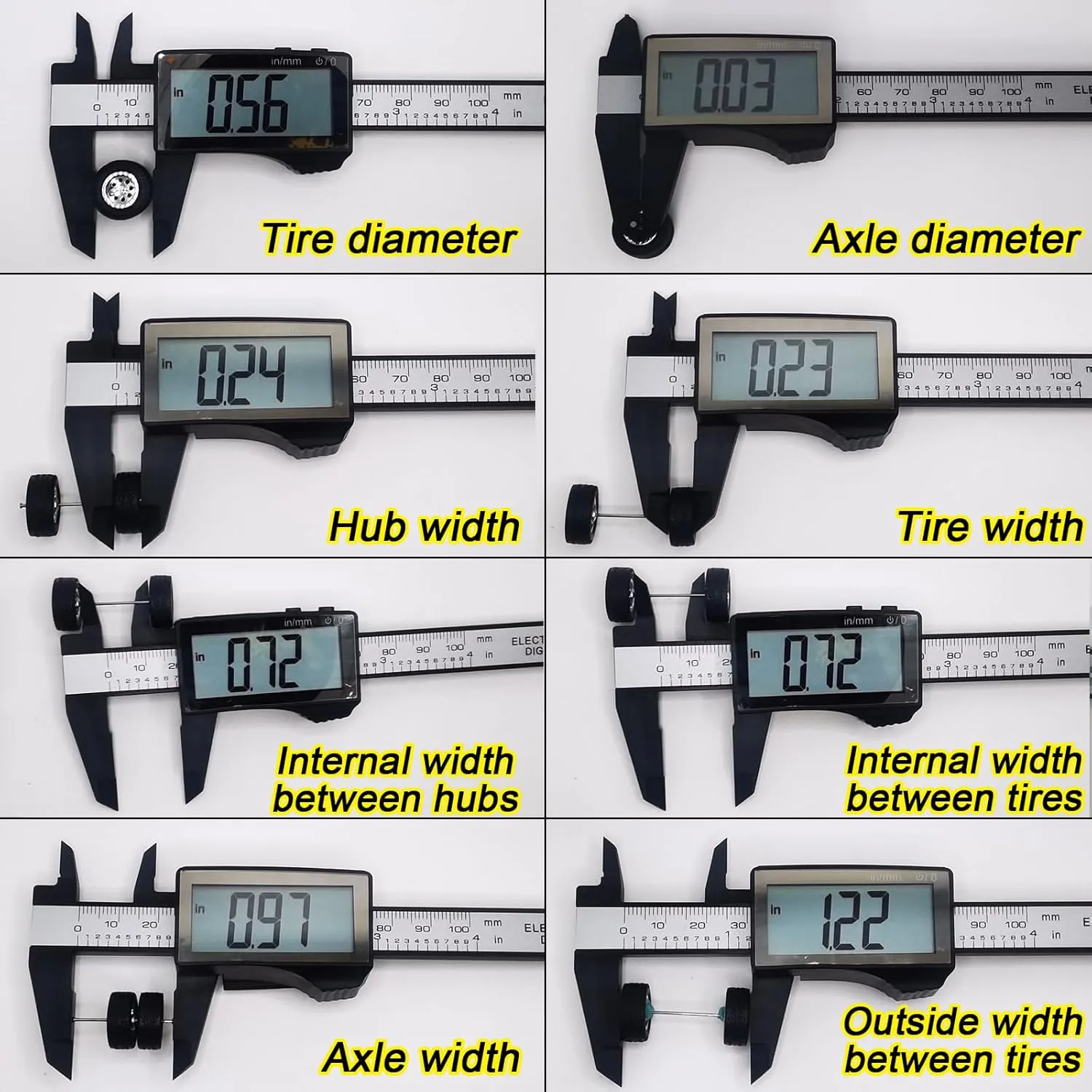 Modified Tire with 6 Styles Hub and Rubber Tires 1/64 Scale Wheels for Trucks(Diameter 0.56in/14.2mm) (Black) 6 Set Simulation 1/64 Model forward developer Trucks Off Road 