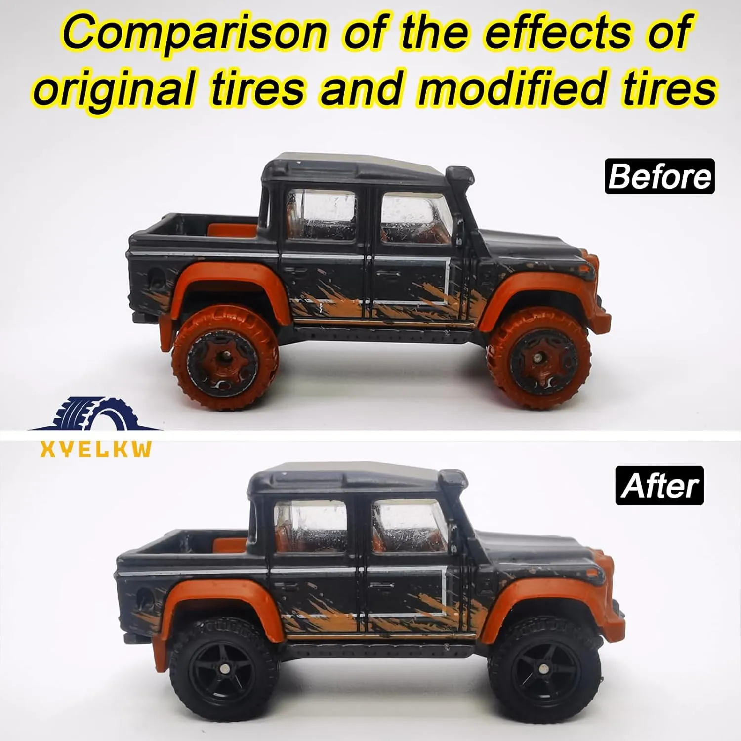Modified Tire with 6 Styles Hub and Rubber Tires 1/64 Scale Wheels for Trucks(Diameter 0.56in/14.2mm) (Black) 6 Set Simulation 1/64 Model forward developer Trucks Off Road 