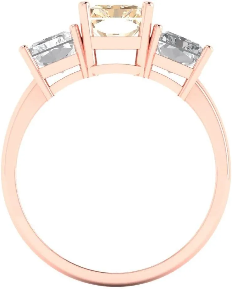 Morganite and Zircon sole Californian Engagement Ring - Emerald Cut 3-Stone in Solid 18K Rose Gold - Promise Ring for Women - Anniversary Bridal Gift (Size) Clara Pucci 4 ct Natural 
