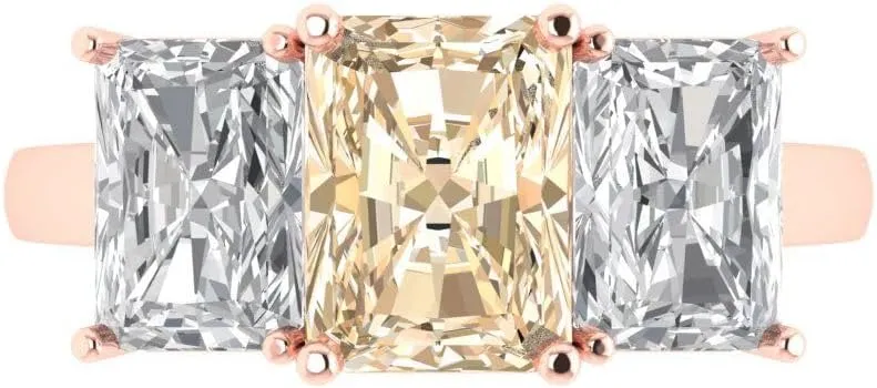 Morganite and Zircon sole Californian Engagement Ring - Emerald Cut 3-Stone in Solid 18K Rose Gold - Promise Ring for Women - Anniversary Bridal Gift (Size) Clara Pucci 4 ct Natural 