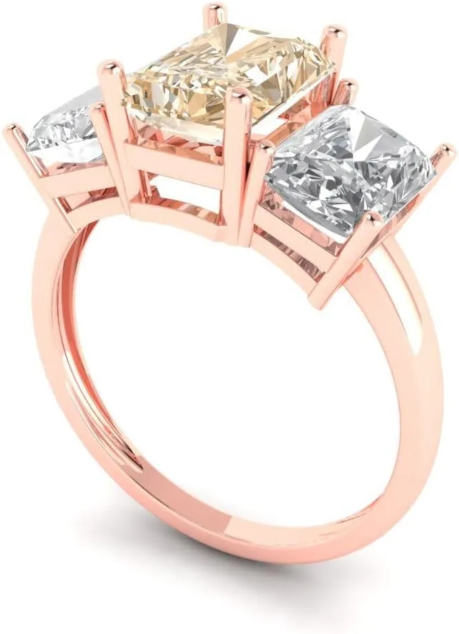 Morganite and Zircon sole Californian Engagement Ring - Emerald Cut 3-Stone in Solid 18K Rose Gold - Promise Ring for Women - Anniversary Bridal Gift (Size) Clara Pucci 4 ct Natural 